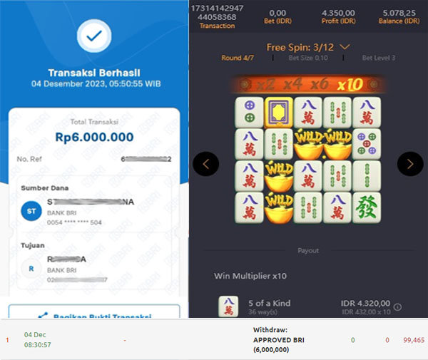 BUKTI WD PUASBET 04 DES 2023 ( Mahjong Ways Rp. 6,000,000– LUNAS)