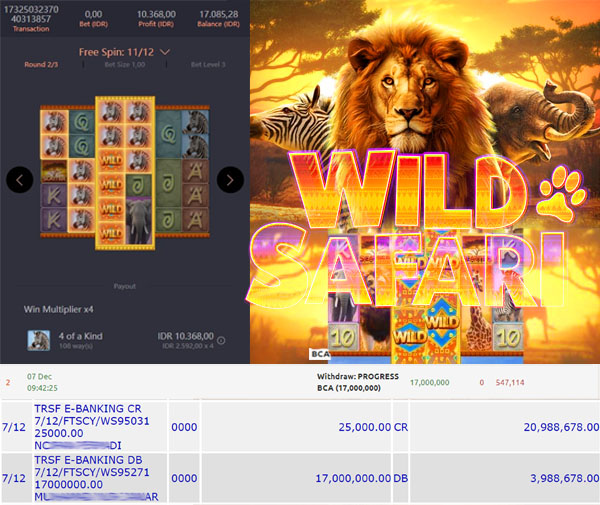 BUKTI WD PUASBET 07 DES 2023 (  SAFARI WILDS (PGSOFT) Rp. 17,000,000– LUNAS)