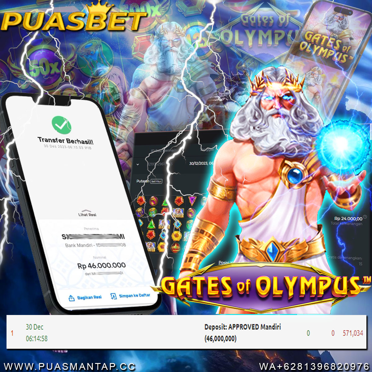 BUKTI WD PUASBET 30 DES 2023 ( GATES OF OLYMPUS Rp.46,000,000 – LUNAS)