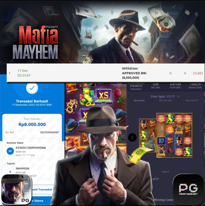 BUKTI WD PUASBET 17 DES 2023 ( Mafia Mayhem (PGSOFT) Rp. 8,000,000– LUNAS)