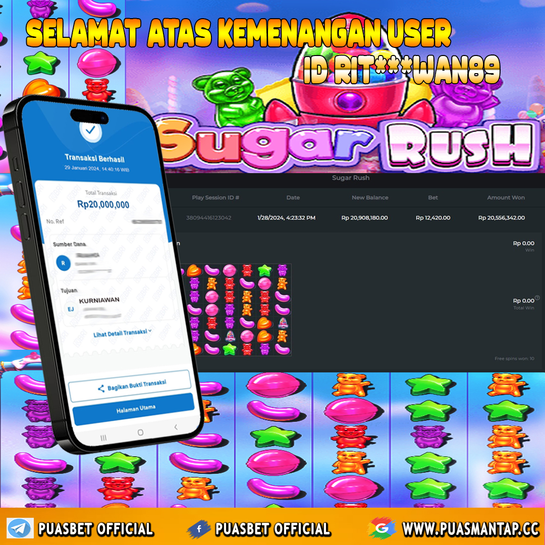 BUKTI WD PUASBET 29 JAN 2024 ( Sugar Rush ) Rp.20,000,000 – LUNAS)