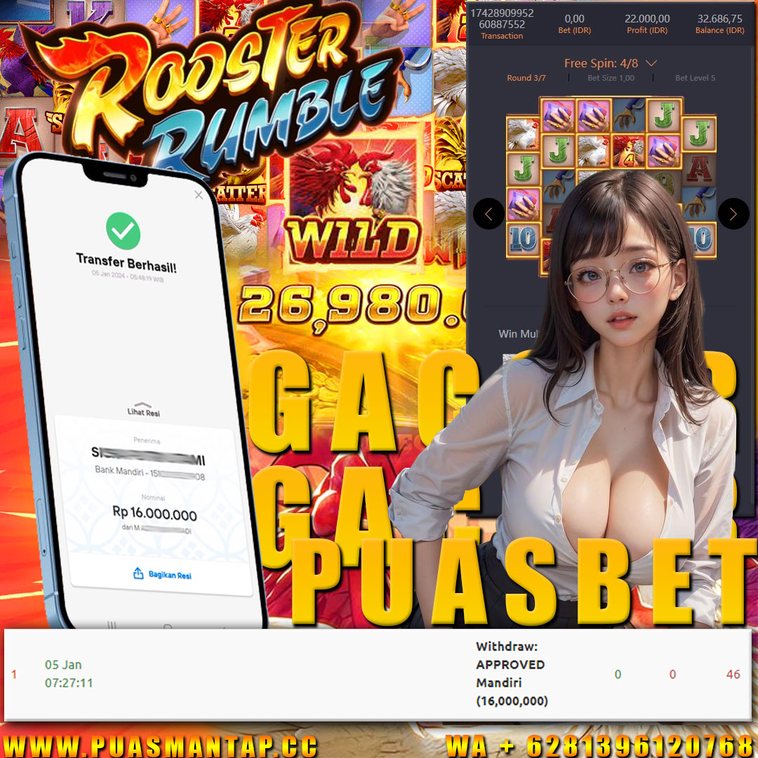 BUKTI WD PUASBET 05 JAN 2024 ( Rooster Rumble (PGSOFT) Rp.16,000,000 – LUNAS)