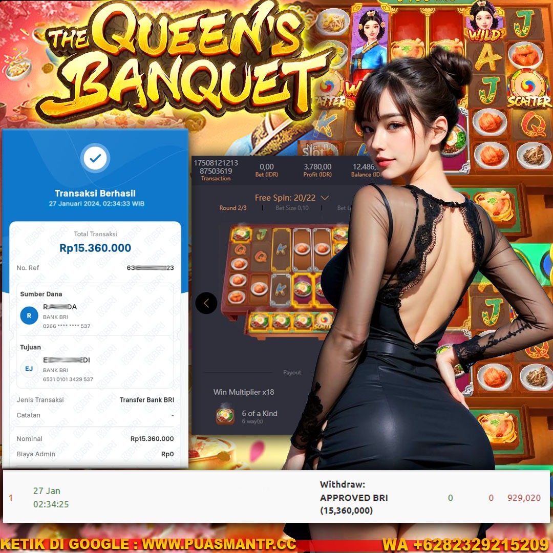 BUKTI WD PUASBET 27 JAN 2024 ( The Queen’s Banquet ) Rp.15,360,000 – LUNAS)