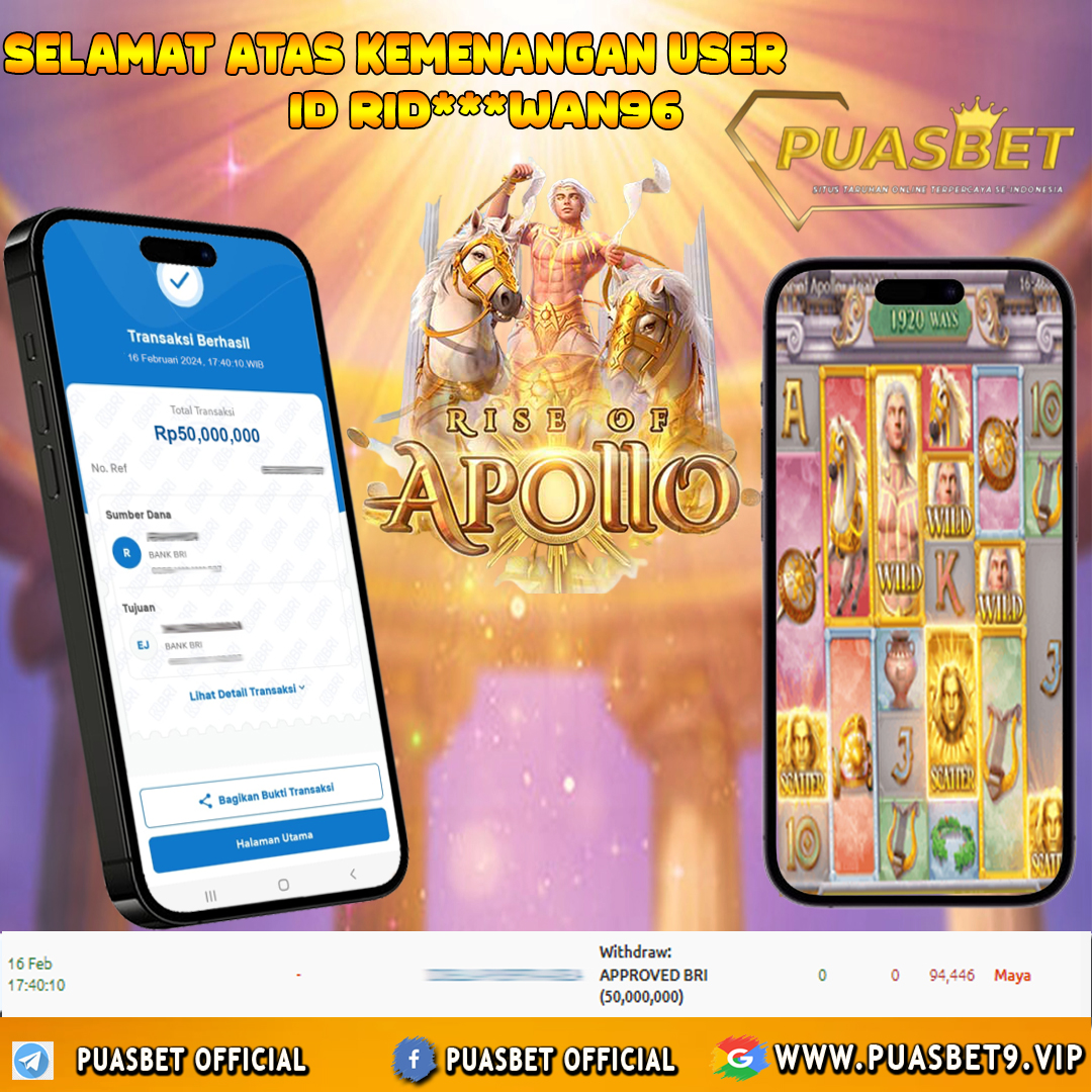 BUKTI WD PUASBET 16 FEB 2024 ( Rise of Apollo ) Rp.50,000,000 – LUNAS)