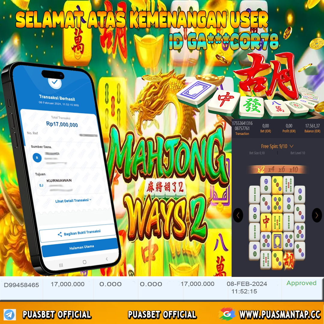 BUKTI WD PUASBET 08 FEB 2024 ( mahjong ways 2 ) Rp.17,000,000 – LUNAS)