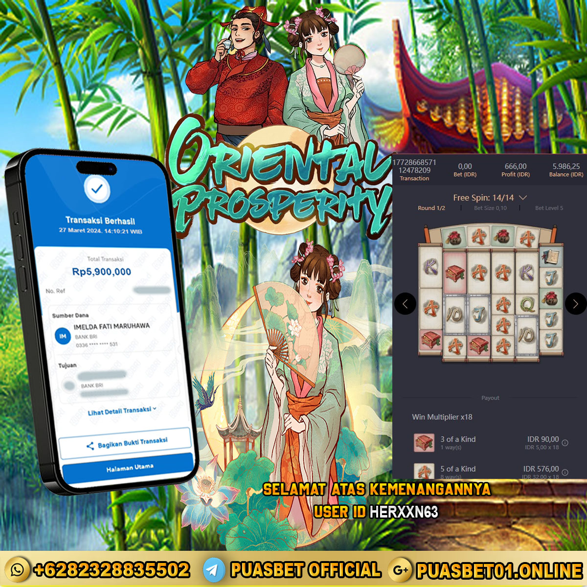 BUKTI WD PUASBET 27 MARET 2024 ( oriental prosperity ) Rp.5,900,000 – LUNAS)