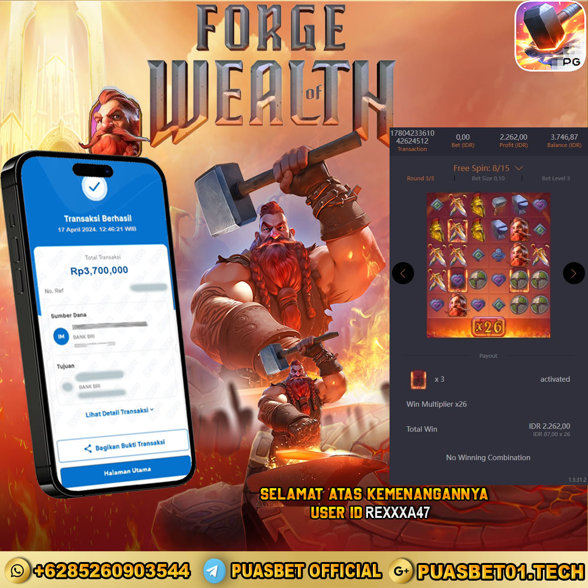 BUKTI WD PUASBET 17 APRIL 2024 ( Forge of Wealth ) Rp.3,000,000 – LUNAS)